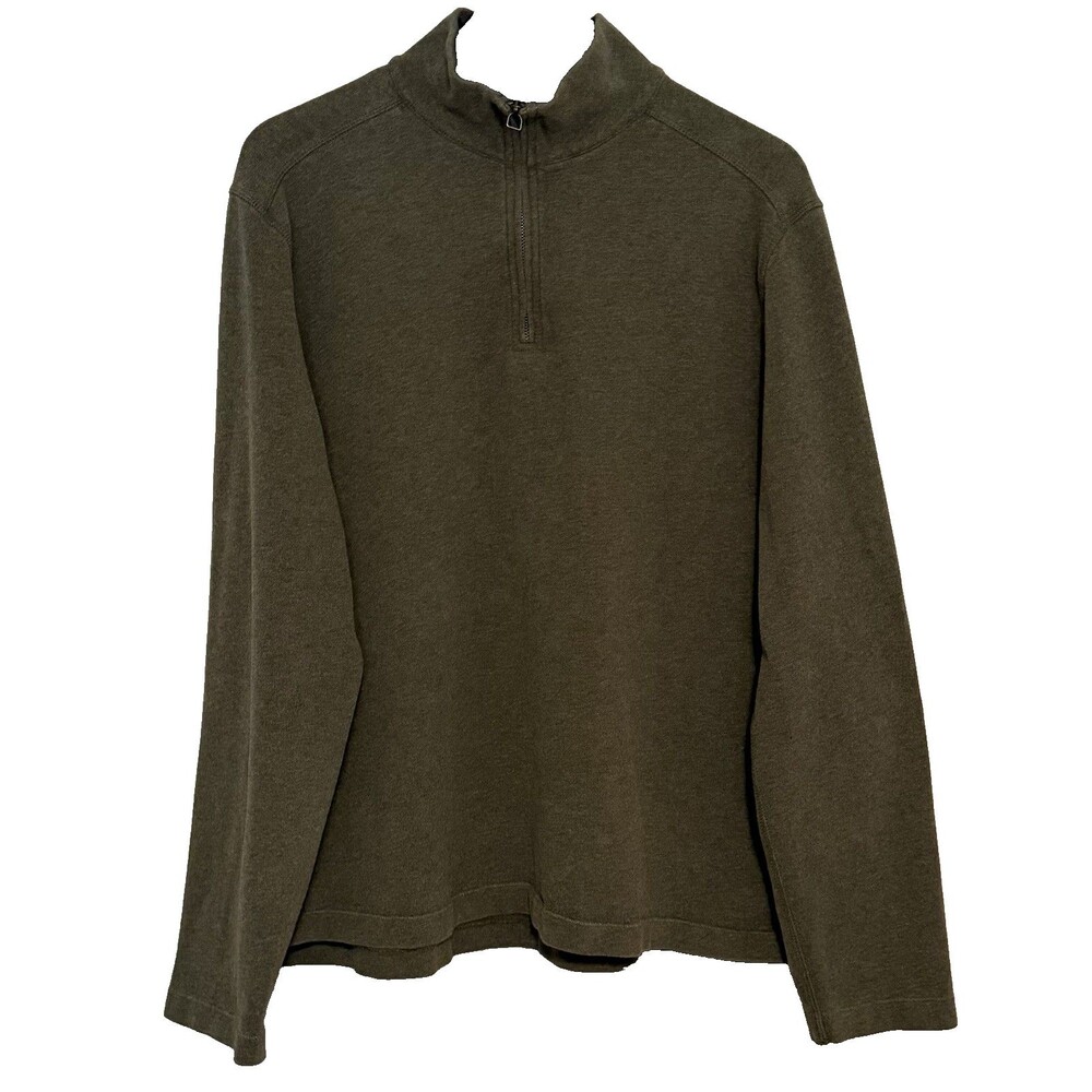 J. Crew Sueded Jersey Quarter Zip Pullover Large 100% Cotton Green Preppy